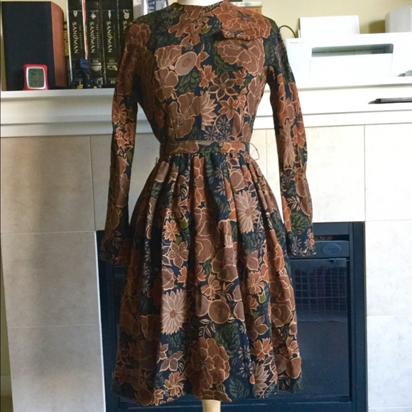 1950/ 60s Light Wool Floral Day Dress - Picture 2 of 3